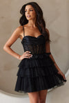 Load image into Gallery viewer, LA Merchandise LAABZ9023S Sequined Spaghetti Straps Hoco Ruffle Dress - BLACK - Dress LA Merchandise