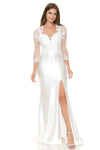 Load image into Gallery viewer, LA Merchandise LAF8175 Beaded Lace Illusion Sleeve Satin Bridal Gown with Slit