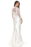 Load image into Gallery viewer, LA Merchandise LAF8175 Beaded Lace Illusion Sleeve Satin Bridal Gown with Slit