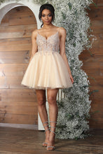 Load image into Gallery viewer, LA Merchandise LA2025 3D Floral Tulle V Neck Cocktail Party Dress - CHAMPAGNE - Dress LA Merchandise