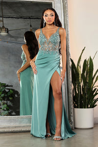 LA Merchandise LA2028 Spaghetti Strap Lace Appliqued Prom Dress - SAGE - Dress LA Merchandise
