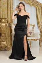 Load image into Gallery viewer, LA Merchandise LA2029 Off-Shoulder Draped High Slit Prom Gown - BLACK - Dress LA Merchandise