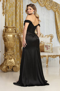 LA Merchandise LA2029 Off-Shoulder Draped High Slit Prom Gown - - Dress LA Merchandise