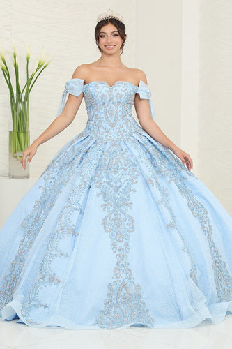 LA Merchandise LA241 Glitter Accent Beaded Corset Sweet16 Ball Gown - BABY BLUE - LA Merchandise