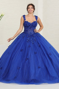 LA Merchandise LA242 3D Appliqued Glitter Sleeveless Quinceanera Gown - ROYAL - LA Merchandise