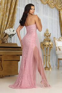 LA Merchandise LA8068 Plunging Neck Prom Side Sash Gown - - Dress LA Merchandise