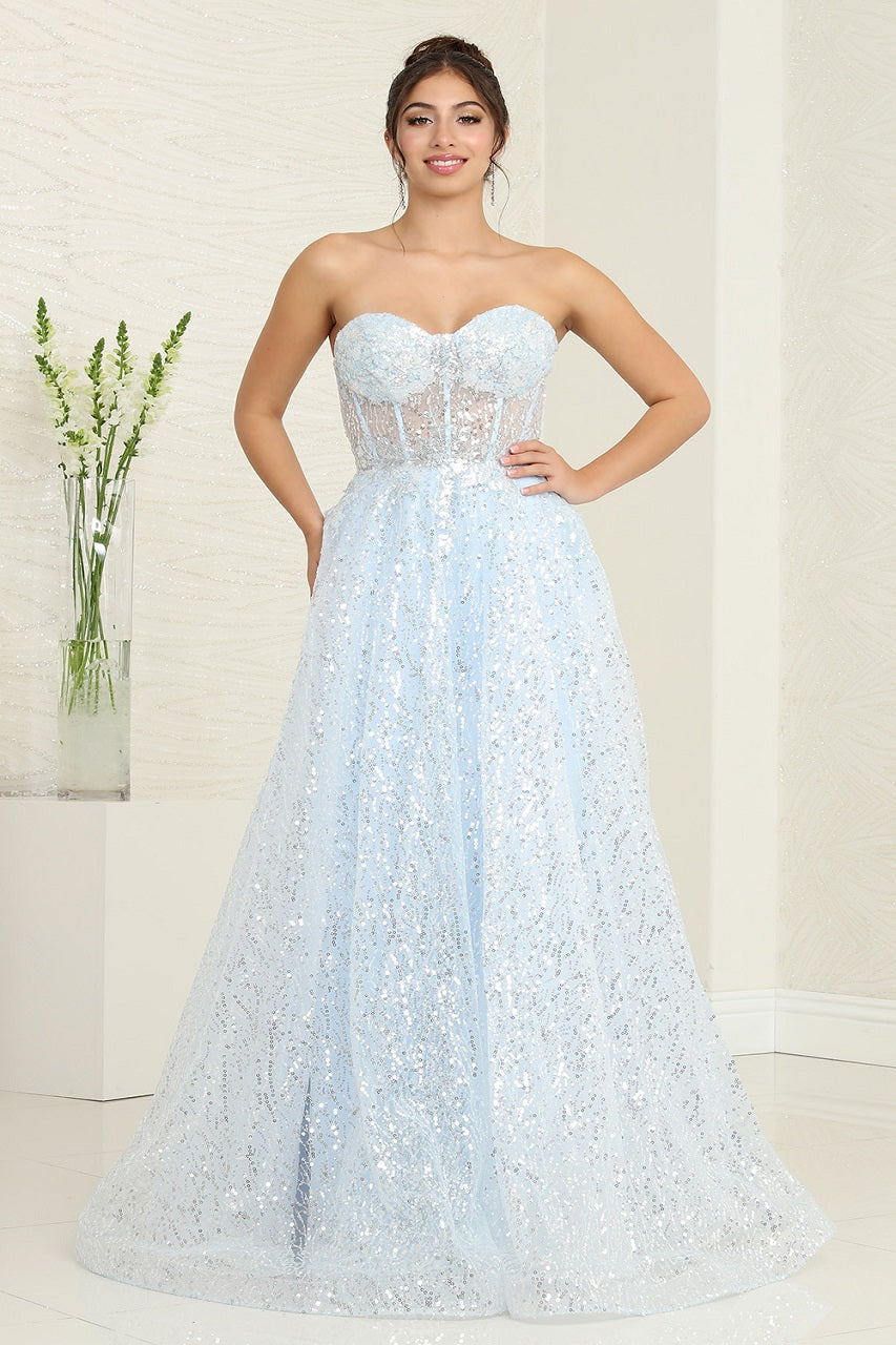 LA Merchandise LA8077 Strapless A-Line Sequin Gala Gown - BABY BLUE - Dress LA Merchandise