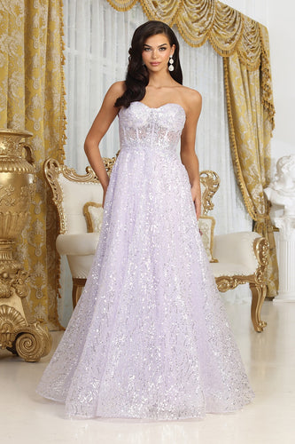 LA Merchandise LA8077 Strapless A-Line Sequin Gala Gown - LILAC - Dress LA Merchandise