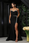 Load image into Gallery viewer, LA Merchandise LA8101 Beaded High-Slit Jersey Formal Gown - BLACK - Dress LA Merchandise
