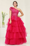 Load image into Gallery viewer, LA Merchandise LA8119 Layered Ruffle Asymmetric Gala Tulle Dress - FUCHSIA - Dress LA Merchandise