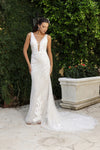 Load image into Gallery viewer, Wholesale Bridal Dress Plunging Neck Mermaid Floral Gown By LA8147