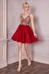 Load image into Gallery viewer, LA Merchandise LAR0190 Sheer Lace V-Neck Short Homecoming Dress - BURGUNDY-GOLD - Dress LA Merchandise