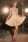 Load image into Gallery viewer, LA Merchandise LAR0226 Glitter Embellished Chiffon Homecoming Dress - CHAMPAGNE - Dress LA Merchandise