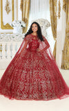 Load image into Gallery viewer, LA Merchandise LA204 Detachable Cape Glitter Ball Quinceanera Gown - BURGUNDY - LA Merchnadise