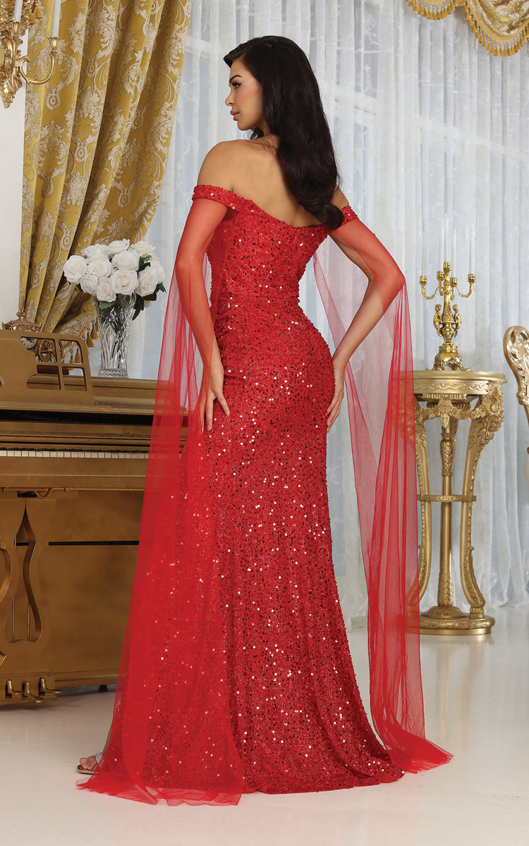 open lace back dress Plunge Red Jersey Gold Lace Cutout Back Dramatic Mermaid Prom Dress main image 1