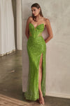 Load image into Gallery viewer, LA Merchandise LAR0227 Strapless Beaded Corset Side Slit Pageant Gown - GREEN - Dress LA Merchandise