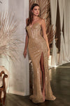 Load image into Gallery viewer, LA Merchandise LAR0227 Strapless Beaded Corset Side Slit Pageant Gown - GOLD - Dress LA Merchandise