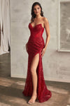 Load image into Gallery viewer, LA Merchandise LAR0227 Strapless Beaded Corset Side Slit Pageant Gown - RED - Dress LA Merchandise