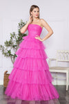 Load image into Gallery viewer, LA Merchandise LAY9386 A-line Layered Strapless Classy Prom Gown - HOT PINK FUCHSIA - LA Merchandise
