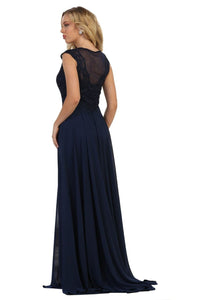 La Merchandise LA1563 Cap Sleeve Evening Dress With Slit - - LA Merchandise