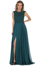Load image into Gallery viewer, La Merchandise LA1563 Cap Sleeve Evening Dress With Slit - Hunter Green - LA Merchandise