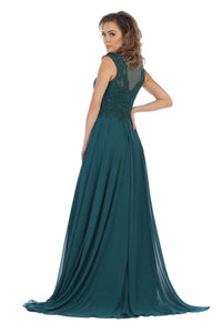 La Merchandise LA1563 Cap Sleeve Evening Dress With Slit - - LA Merchandise