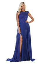 Load image into Gallery viewer, La Merchandise LA1563 Cap Sleeve Evening Dress With Slit - Royal Blue - LA Merchandise