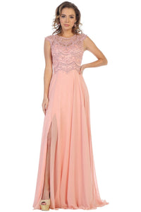 La Merchandise LA1563 Cap Sleeve Evening Dress With Slit - Dusty Rose - LA Merchandise