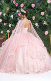 Load image into Gallery viewer, La Merchandise LA218 Embroidered Cape Sleeves Glitter Quince Ball Gown - - LA Merchnadise