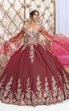 Load image into Gallery viewer, La Merchandise LA221 V-neck Embroidered Quinceanera Ball Gown - BURGUNDY - LA Merchnadise