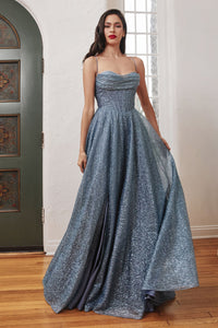 LA Merchandise LAR252 Shimmering A-line Pageant Gown - SMOKY BLUE - Dress LA Merchandise