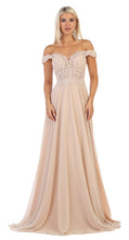 Load image into Gallery viewer, LA Merchandise LA1602 Off The Shoulder A Line Prom Dress - CHAMPAGNE - LA Merchandise