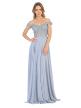 Load image into Gallery viewer, LA Merchandise LA1602 Off The Shoulder A Line Prom Dress - DUSTY BLUE - LA Merchandise