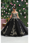 Load image into Gallery viewer, LA Merchandise LA219 Lace Applique Off Shoulder Quinceanera Gown - BLACK GOLD - Dress LA Merchandise