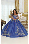 Load image into Gallery viewer, LA Merchandise LA219 Lace Applique Off Shoulder Quinceanera Gown - ROYAL BLUE GOLD - Dress LA Merchandise
