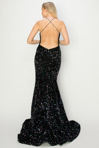 La Merchandise LA2CP3401 Sequined Backless Prom Dress - - LA Merchandise