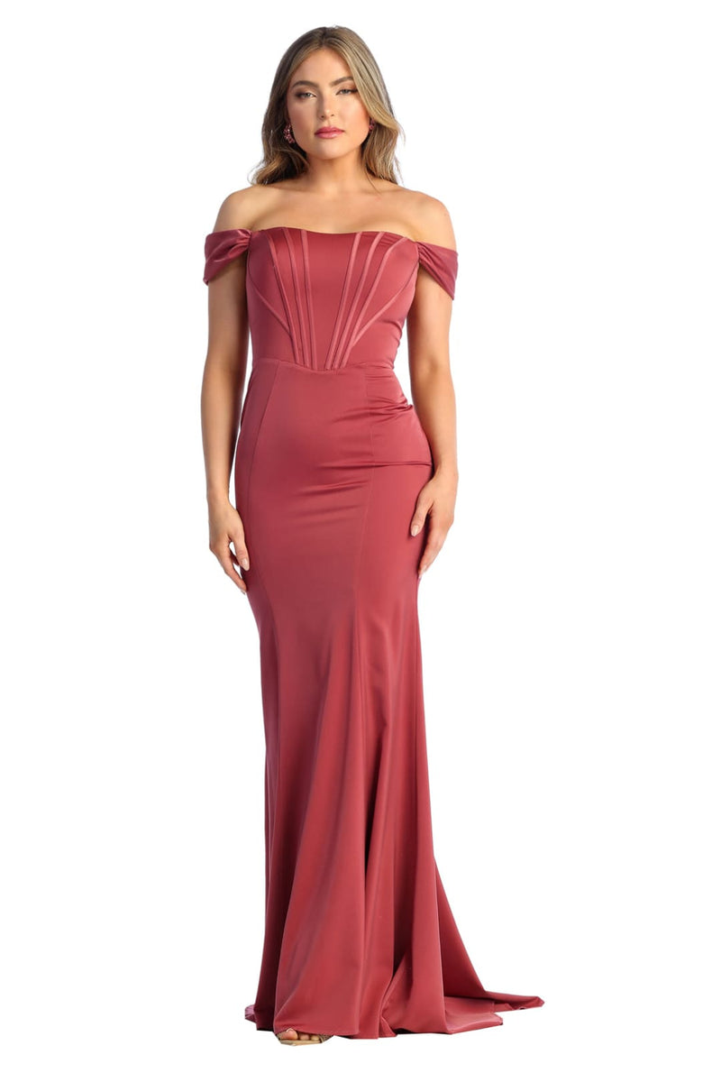 fitted lace wedding dress Off Shoulder Boned Bodice Evening Gown Long Prom Dress Bodycon- LA1909 – LA  Merchandise, Inc