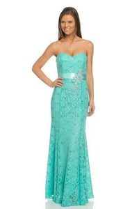 Long strapless rhinestone lace dress- LA5113 - Mint - LA Merchandise