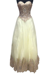 Strapless lace applique & sequins organza dress with bolero jacket - LA73 - Ivory - LA Merchandise