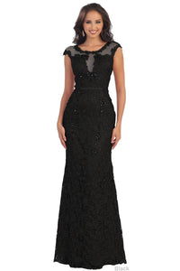 La Merchandise LA7295 Long Lace Cap Sleeve Mother of Bride Formal Gown - Black - LA Merchandise