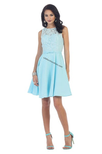 Sleeveless lace & satin short dress - LA1422 - Aqua - LA Merchandise