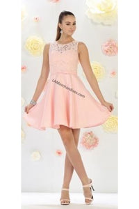 Sleeveless lace & satin short dress - LA1422 - Blush - LA Merchandise