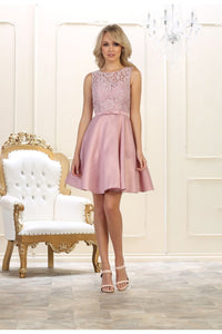 Sleeveless lace & satin short dress - LA1422 - Mauve - LA Merchandise