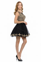 Load image into Gallery viewer, Sleeveless metallic lace applique &amp; rhinestone short mesh dress- LN8101 - - LA Merchandise