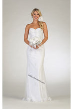 Load image into Gallery viewer, Strapless lace applique &amp; rhinestone long mesh bridal dress- LA1585B - White - LA Merchandise