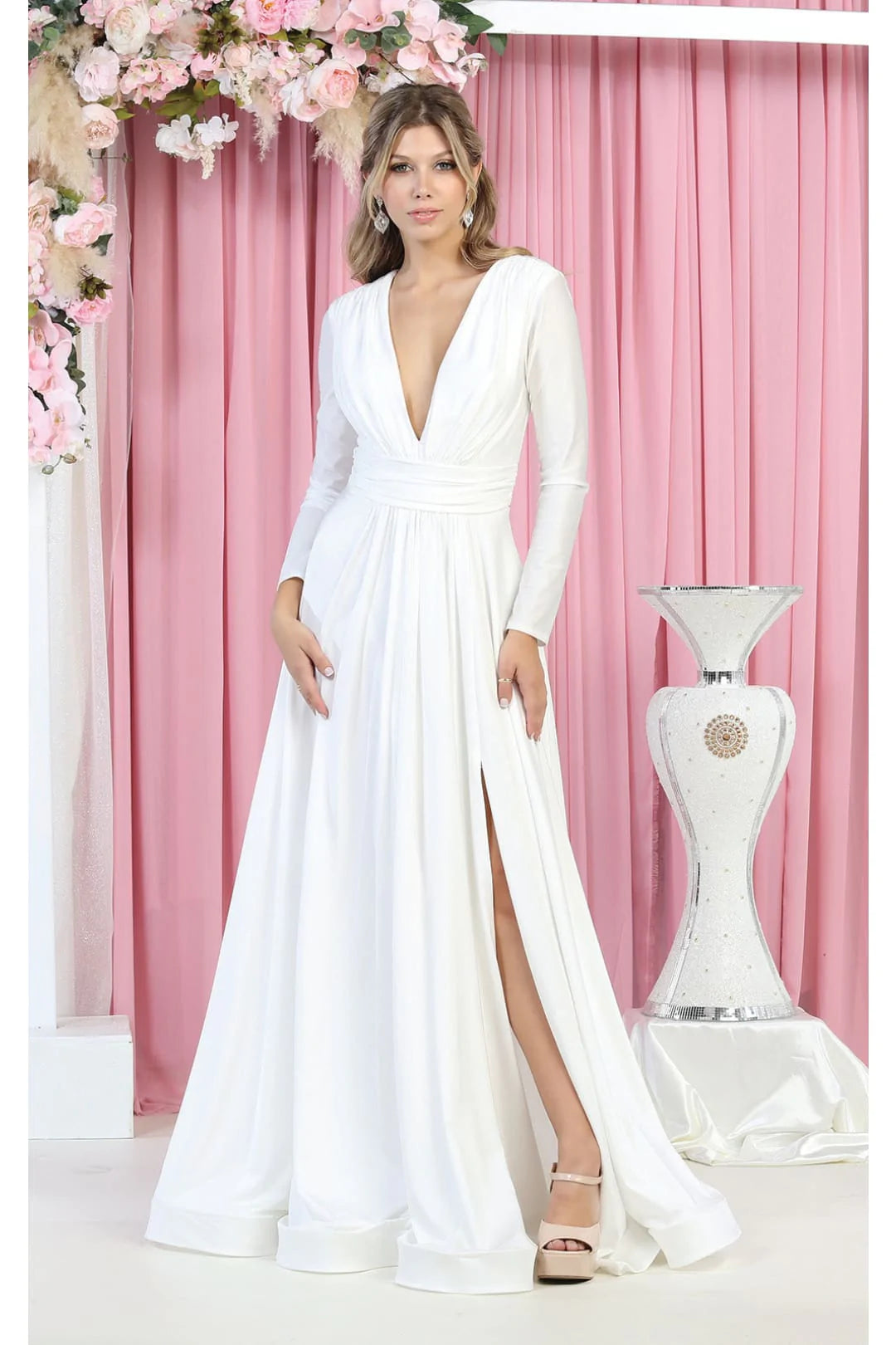 Stretchy Long Sleeve Wedding Dress - LA1835B - IVORY - LA Merchandise