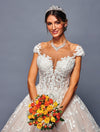 Load image into Gallery viewer, Wholesale Lace Ball Gown Wedding Dress with Illusion Bodice, Cap Sleeves &amp; Cathedral Train by LADK485 - - Dresses LAD