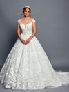 Load image into Gallery viewer, Wholesale Lace Ball Gown Wedding Dress with Illusion Bodice, Cap Sleeves &amp; Cathedral Train by LADK485 - NUDE IVORY - Dresses LAD