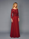 Load image into Gallery viewer, Wholesale A-Line Long Sleeve Lace Chiffon Evening Gown Sheer Illusion Bodice by LADK309