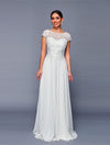 Load image into Gallery viewer, Wholesale Illusion Bateau Cap Sleeve Beaded Lace Bodice A-Line Mother of the Bride Gown by LADK311